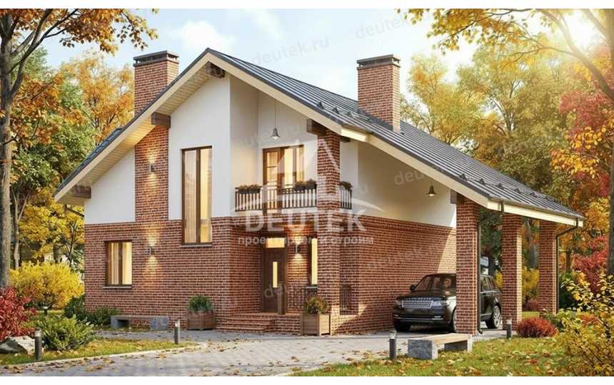 Проект современного двухэтажного дома с навесом для автомобиля - LK-331