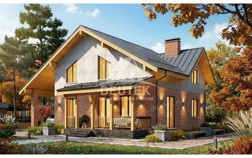 Проект современного двухэтажного дома с навесом для автомобиля - LK-331