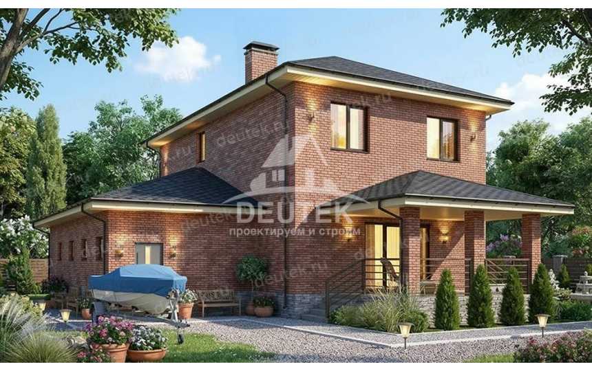 Проект дачного двухэтажного дома с одноместным гаражом - LK-334