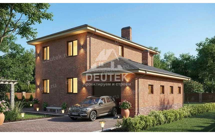 Проект дачного двухэтажного дома с одноместным гаражом - LK-334