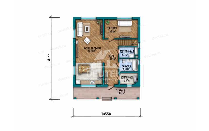 Проект жилого двухэтажного дома с большими окнами - LK-335