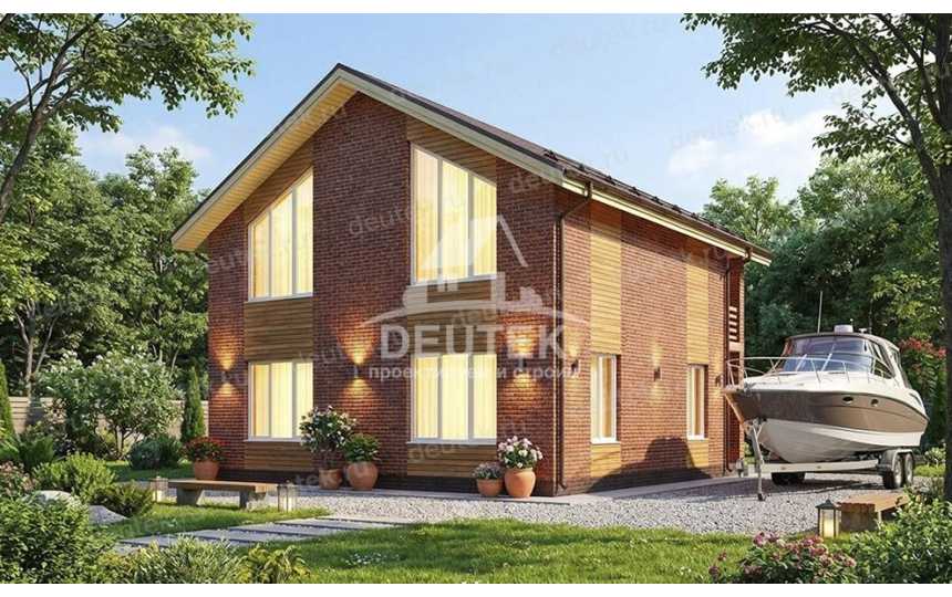 Проект жилого двухэтажного дома с большими окнами - LK-335