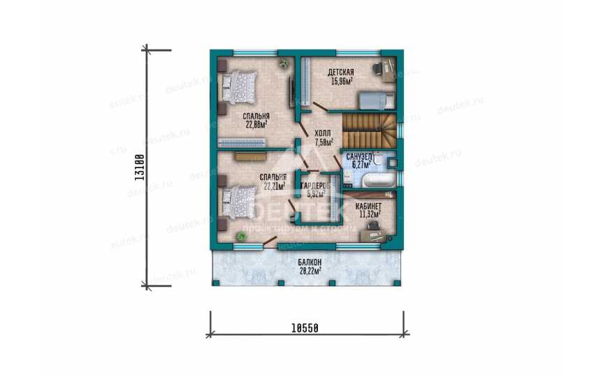 Проект жилого двухэтажного дома с большими окнами - LK-335