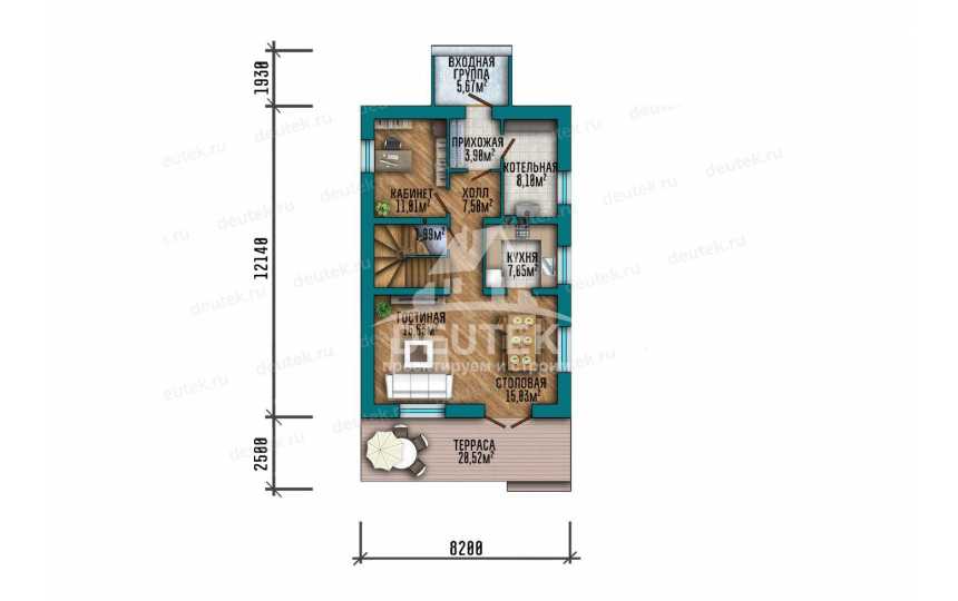 Проект узкого двухэтажного дома с размерами 16 м на 8 м - LK-337