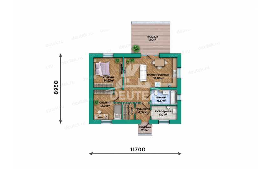 Проект жилого одноэтажного дома из газобетона - LK-338