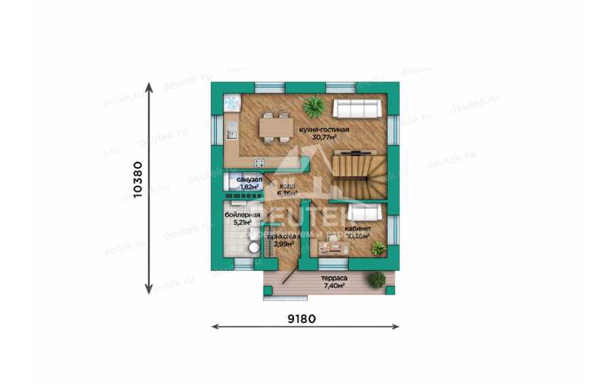 Проект квадратного двухэтажного дома с мансардой - LK-352