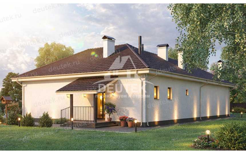 Проект углового одноэтажного дома с баней - LK-355