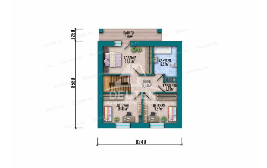 Проект квадратного двухэтажного дома с четырьмя спальнями - LK-356