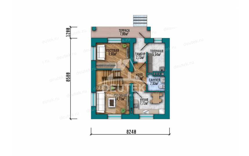 Проект квадратного двухэтажного дома с четырьмя спальнями - LK-356