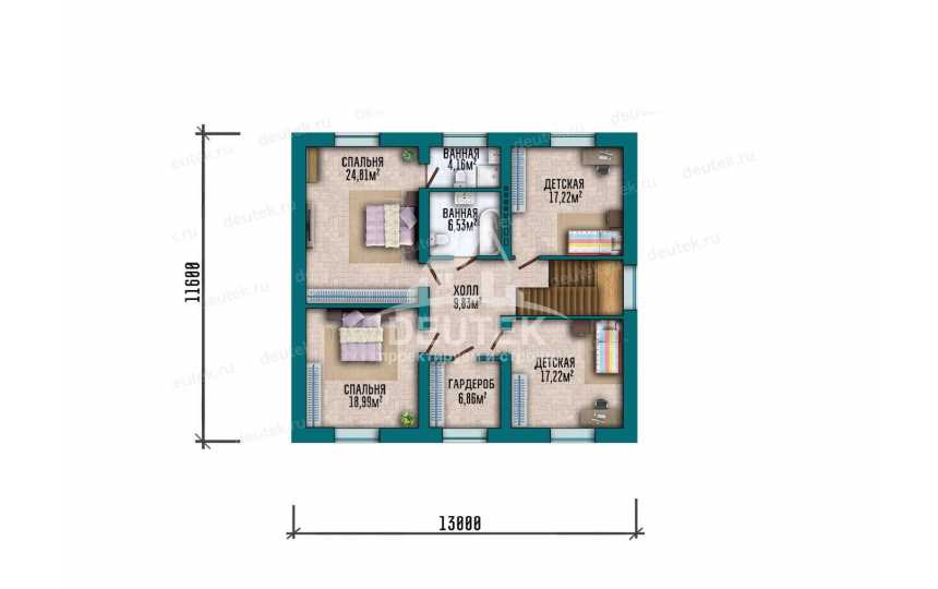 Проект загородного двухэтажного дома с четырьмя спальнями - LK-361