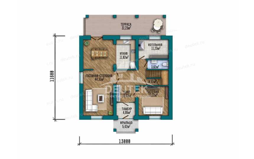 Проект загородного двухэтажного дома с четырьмя спальнями - LK-361