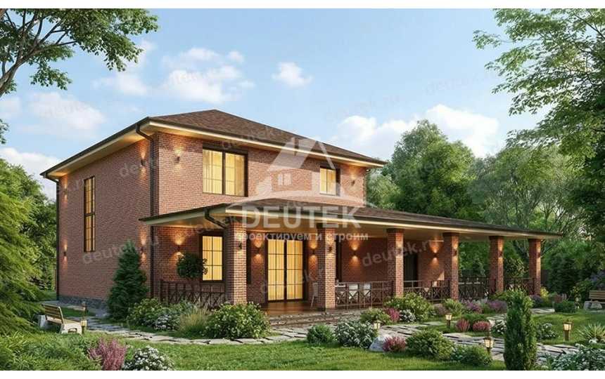 Проект квадратного двухэтажного дома с двухместным гаражом - LK-363