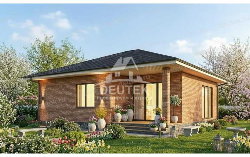 Проект квадратного одноэтажного дома с тремя спальнями - LK-364