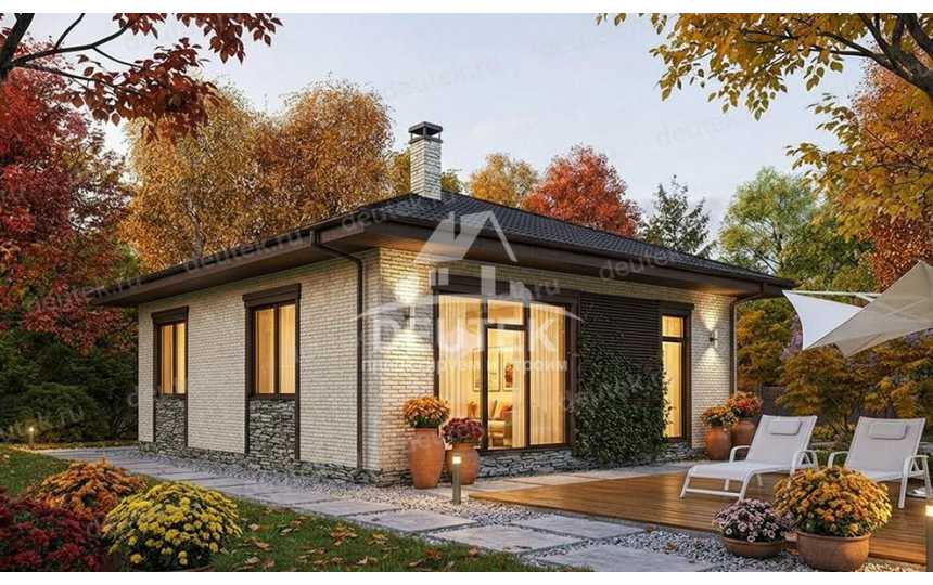 Проект квадратного одноэтажного дома из газобетонного блока - LK-365