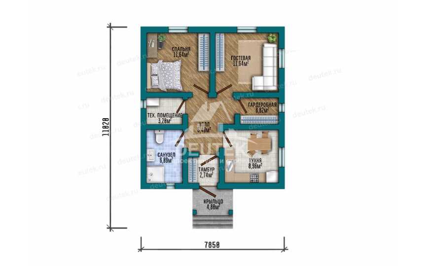 Проект дачного одноэтажного дома с площадью до 100 кв м - LK-367