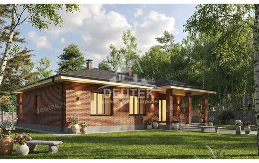 Проект квадратного одноэтажного дома с террасой - LK-368