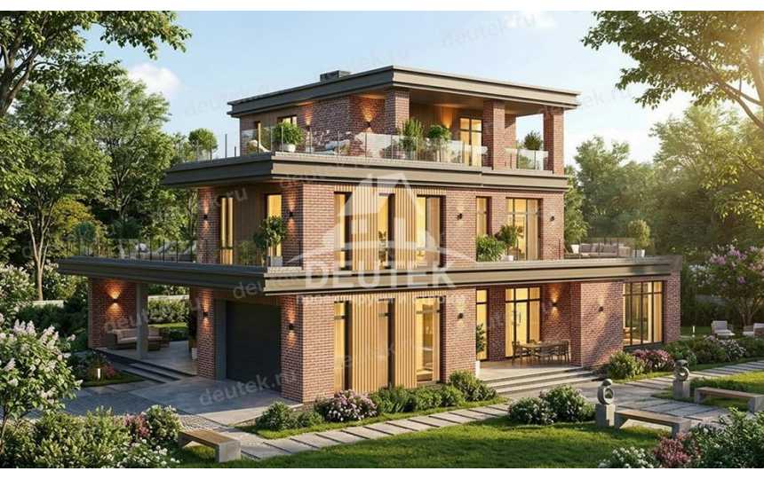 Проект современного трехэтажного дома с бассейном, сауной и гаражом - LK-369