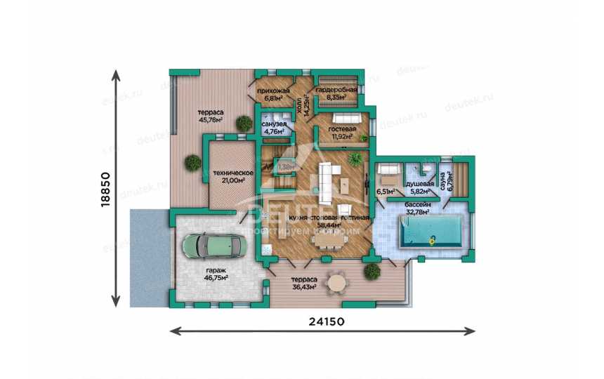 Проект современного трехэтажного дома с бассейном, сауной и гаражом - LK-369