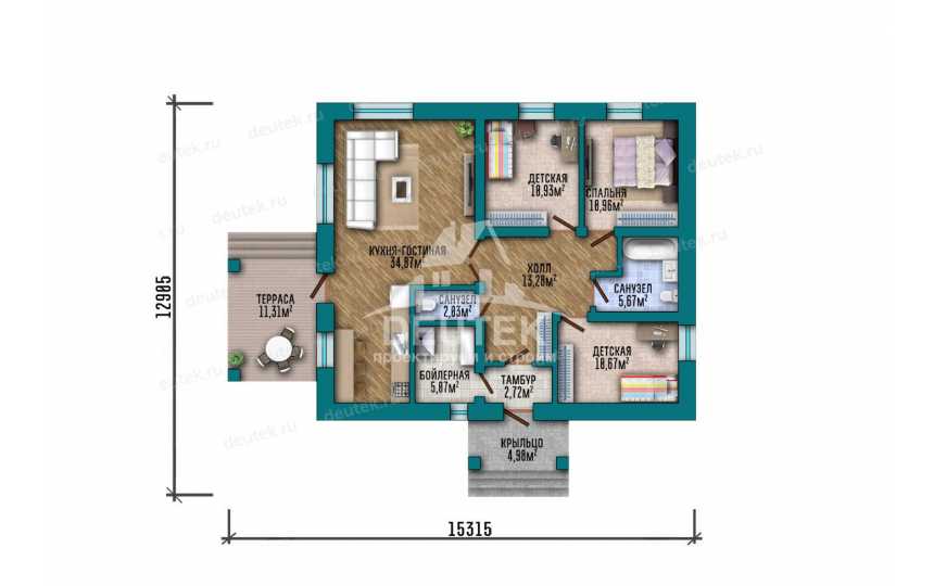 Проект жилого одноэтажного дома с площадью до 150 кв м - LK-371