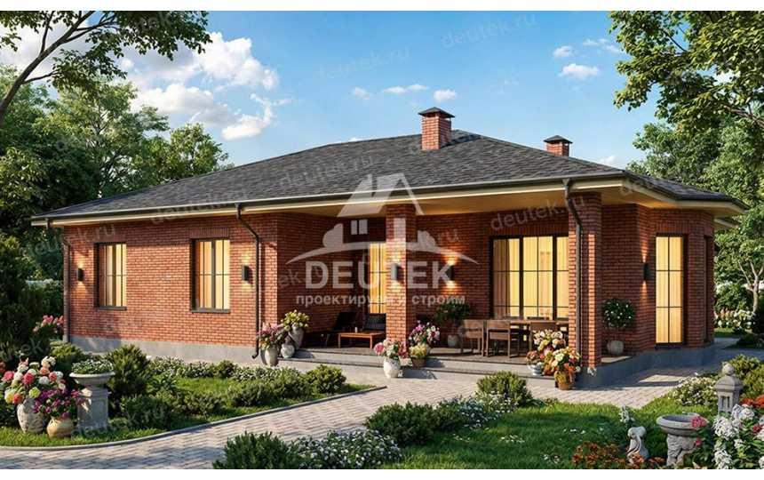 Проект дачного одноэтажного дома с эркером и кабинетом - LK-373
