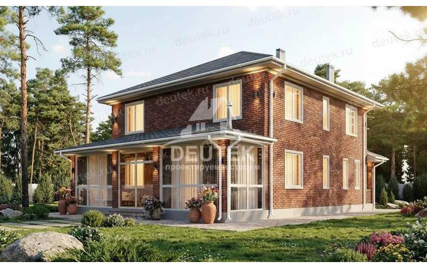 Проект узкого двухэтажного дома с верандой - LK-375