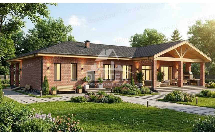 Проект узкого одноэтажного дома с двухместным гаражом - LK-377