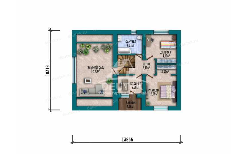 Проект загородного двухэтажного дома с одноместным гаражом и зимнем садом - LK-378