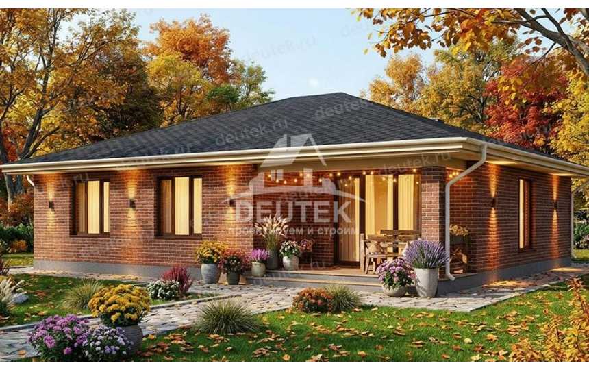 Проект квадратного одноэтажного дома с кабинетом - LK-380