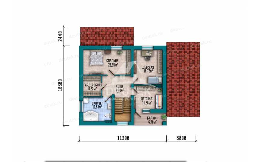 Проект загородного двухэтажного дома с навесом для автомобиля - LK-385