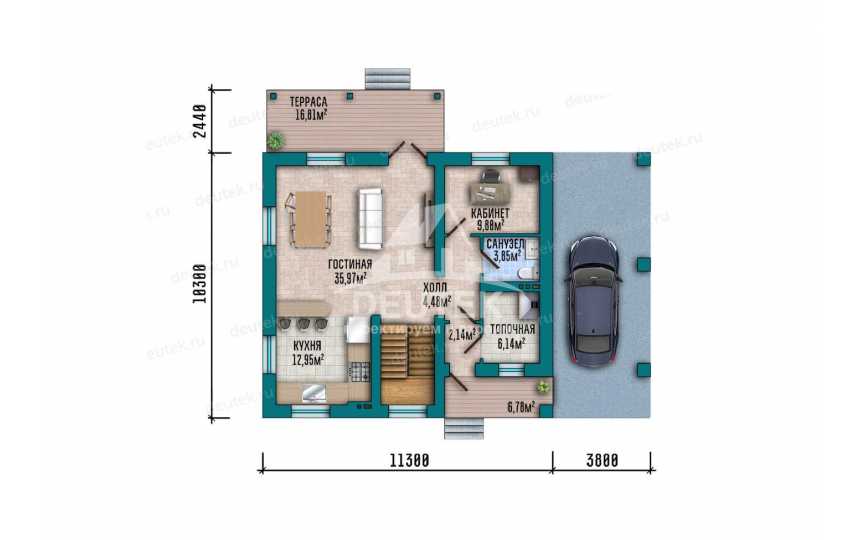 Проект загородного двухэтажного дома с навесом для автомобиля - LK-385