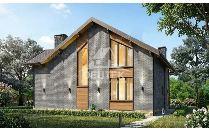 Проект загородного двухэтажного дома с большими окнами - LK-386