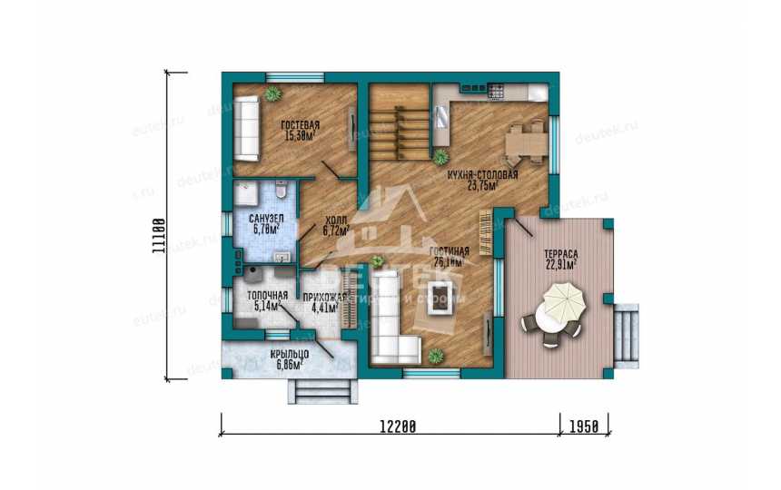 Проект загородного двухэтажного дома с большими окнами - LK-386