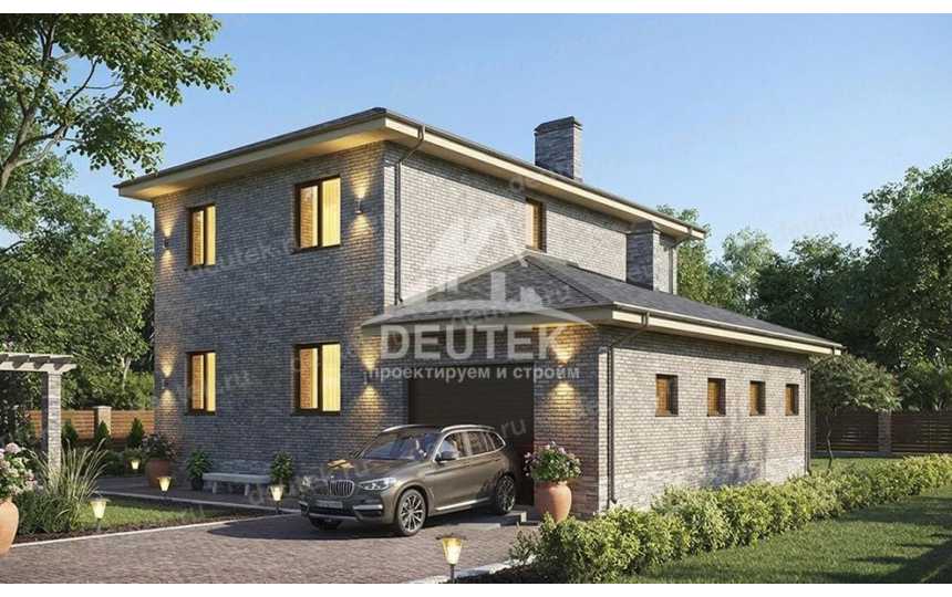 Проект дачного двухэтажного дома с одноместным гаражом - LK-388