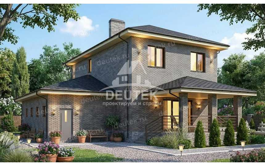 Проект дачного двухэтажного дома с одноместным гаражом - LK-388