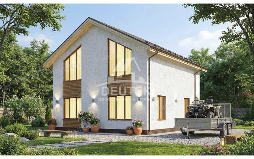 Проект стильного двухэтажного дома с большими окнами - LK-389