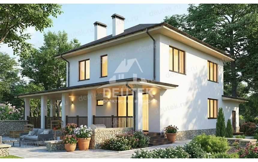 Проект дачного двухэтажного дома с одноместным гаражом - LK-390