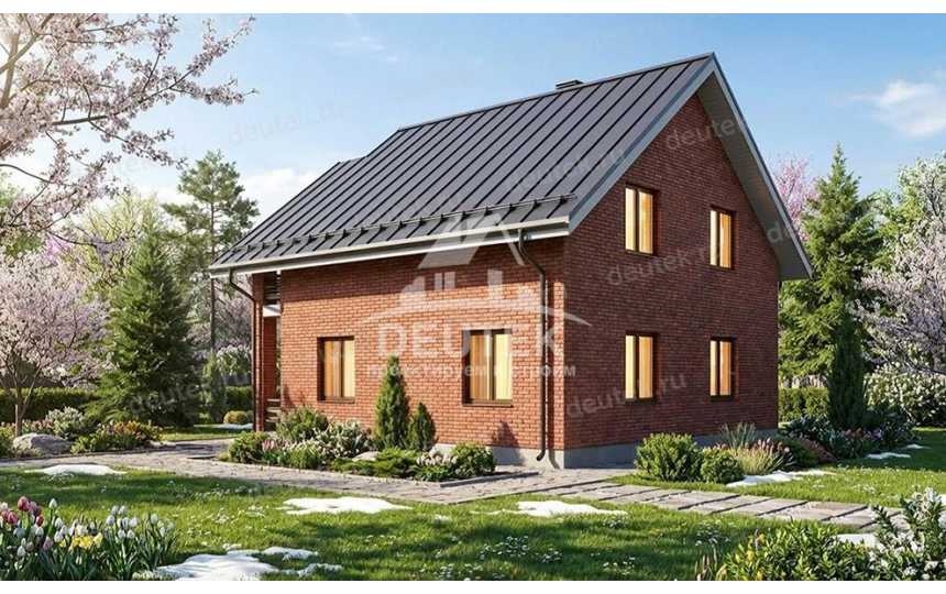 Проект квадратного двухэтажного дома с кабинетом и террасой - LK-455