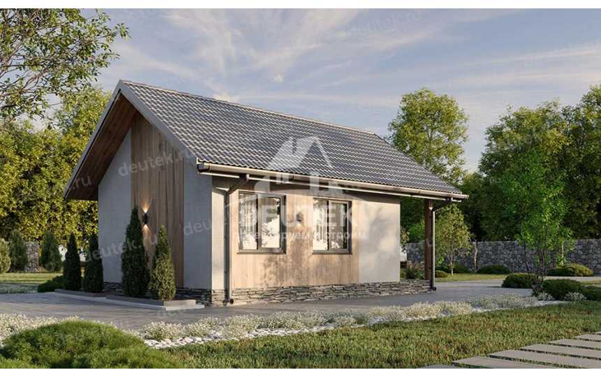 Проект бани в стиле шале с размерами 6 м на 8 м - LK-458