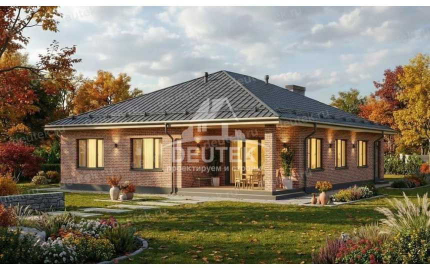 План одноэтажного дома 187 м² с террасой — уют для семьи из 4–5 человек - LK-537