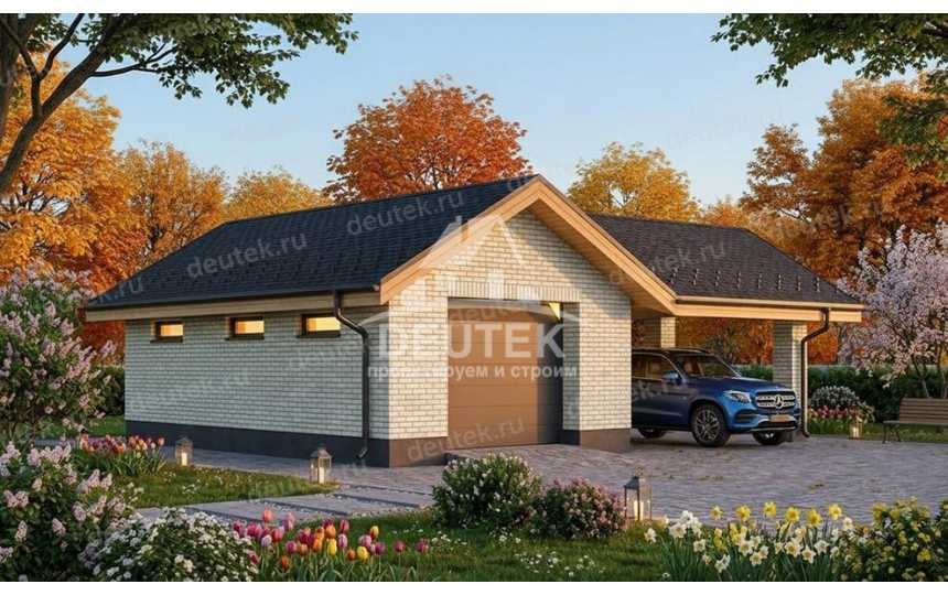 Проект компактного гаража 37,71 м² с навесом для автомобиля 31,72 м² — гараж 27,8 м² и хозяйственное помещение - LK-541