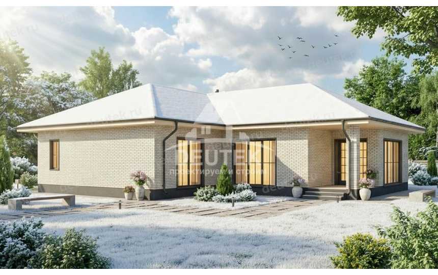 Проект одноэтажного дома площадью 212,82 м² — 3 спальни, терраса 62,4 м² и гараж на 2 машины - LK-542