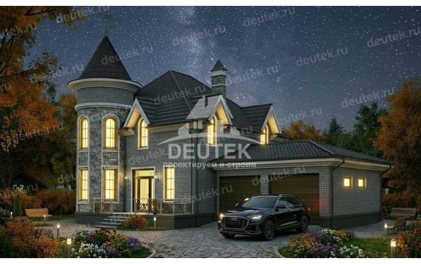 Проект дома с мансардой 210,44 м² — 3 спальни, большая терраса и гараж на 2 авто - LK-546