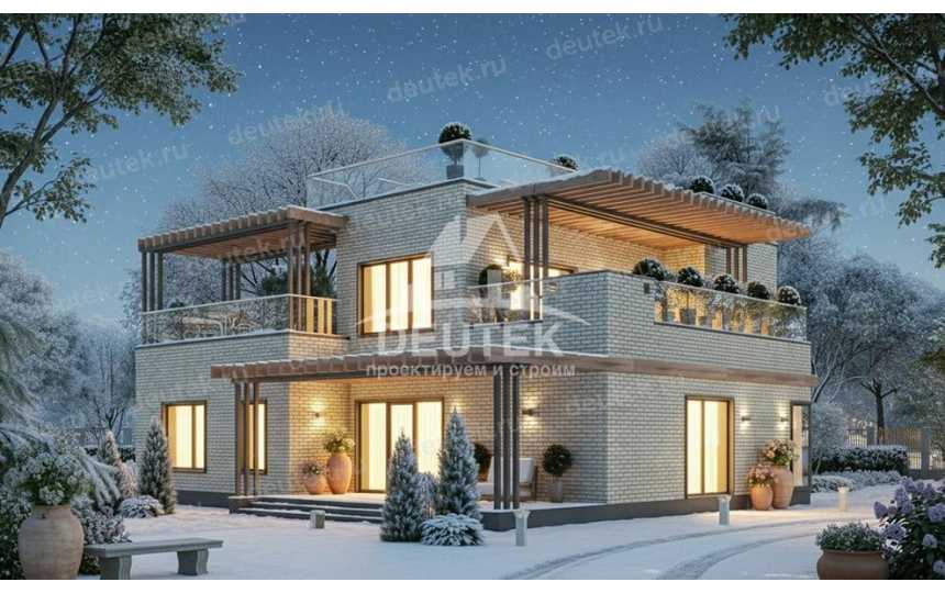  Проект двухэтажного дома площадью 317,7 м² — 4 спальни, просторные террасы и эксплуатируемая кровля - LK-549