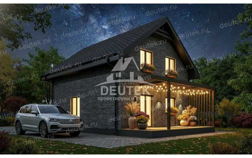 Проект мансардного дома 124 м² — 3 спальни, кабинет и терраса - LK-556
