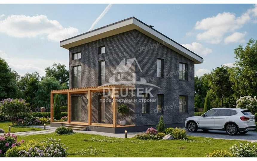 Проект двухэтажного дома площадью 158 м² — 4 спальни, терраса 22,78 м² и односкатная крыша - LK-560