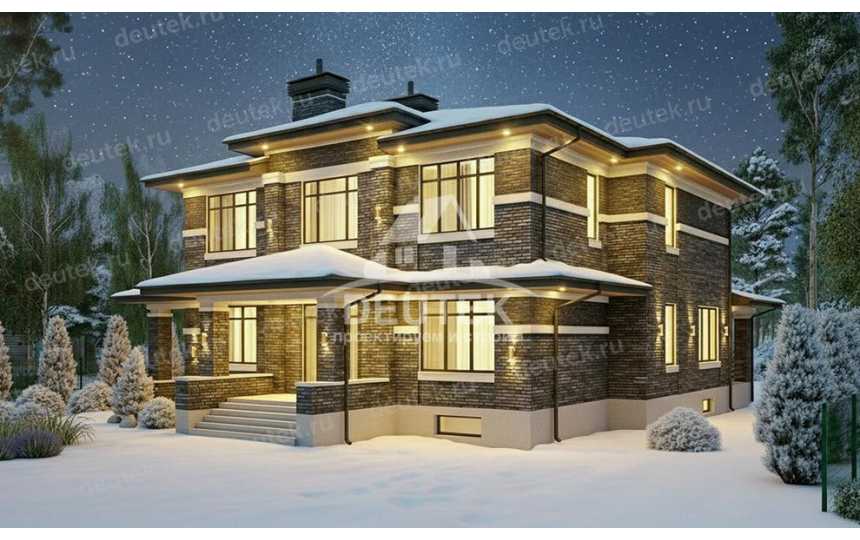 Проект двухэтажного дома 368 м² с подвалом — 4 спальни, кабинет и терраса 49,88 м² - LK-565