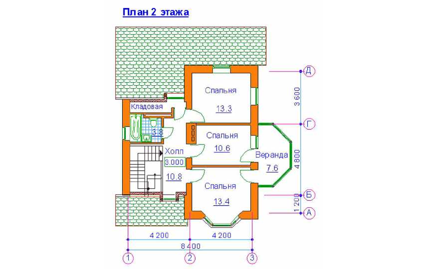 Проект двухэтажного дома из кирпича в стиле барокко с подвалом и верандой, с размерами 8 м на 10 м и площадью до 200 кв м EV-12