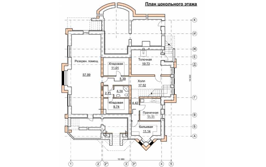 Проект двухэтажного дома из кирпича в стиле барокко с цокольным этажом и вторым светом, с площадью до 550 кв м PA-10