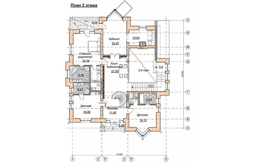 Проект двухэтажного дома из кирпича в стиле барокко с цокольным этажом и вторым светом, с площадью до 550 кв м PA-10