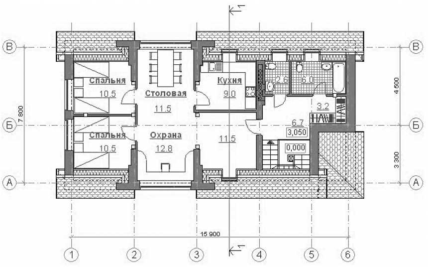 Проект узкого двухэтажного трёхместного гаража из кирпича в стиле барокко с мансардным этажом, с размерами 16 м на 8 м и площадью до 200 кв м EV-18